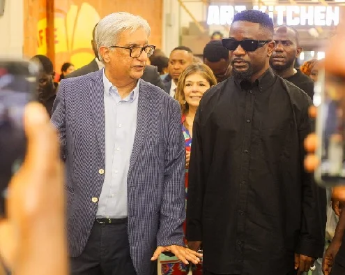 Ramesh Sadhwani and Sarkodie during the Accra Mall opening event shown by Graphic.
