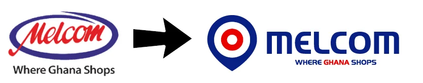 Melcom’s corporate comparison of its earlier logo and identity introduced in September 2022.