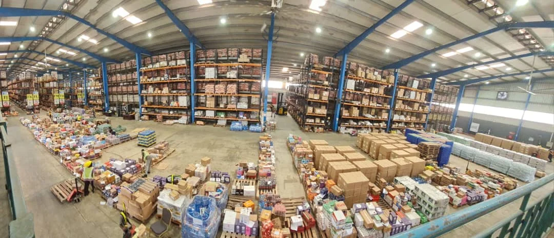 Warehouse storage illustrated on Melcom’s supply chain infrastructure page.